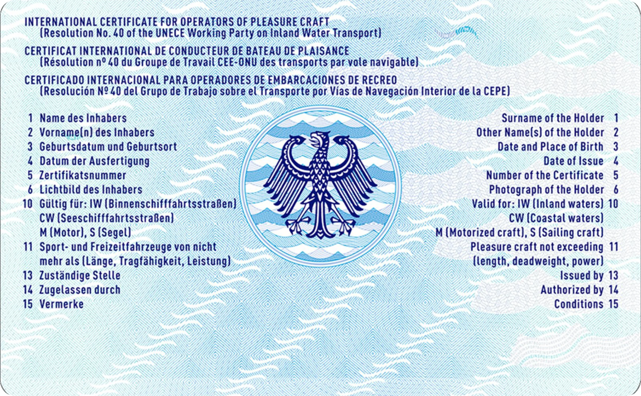 Sportbootführerschein SBF See & Binnen - Rückseite mit Feld-Erklärungen
