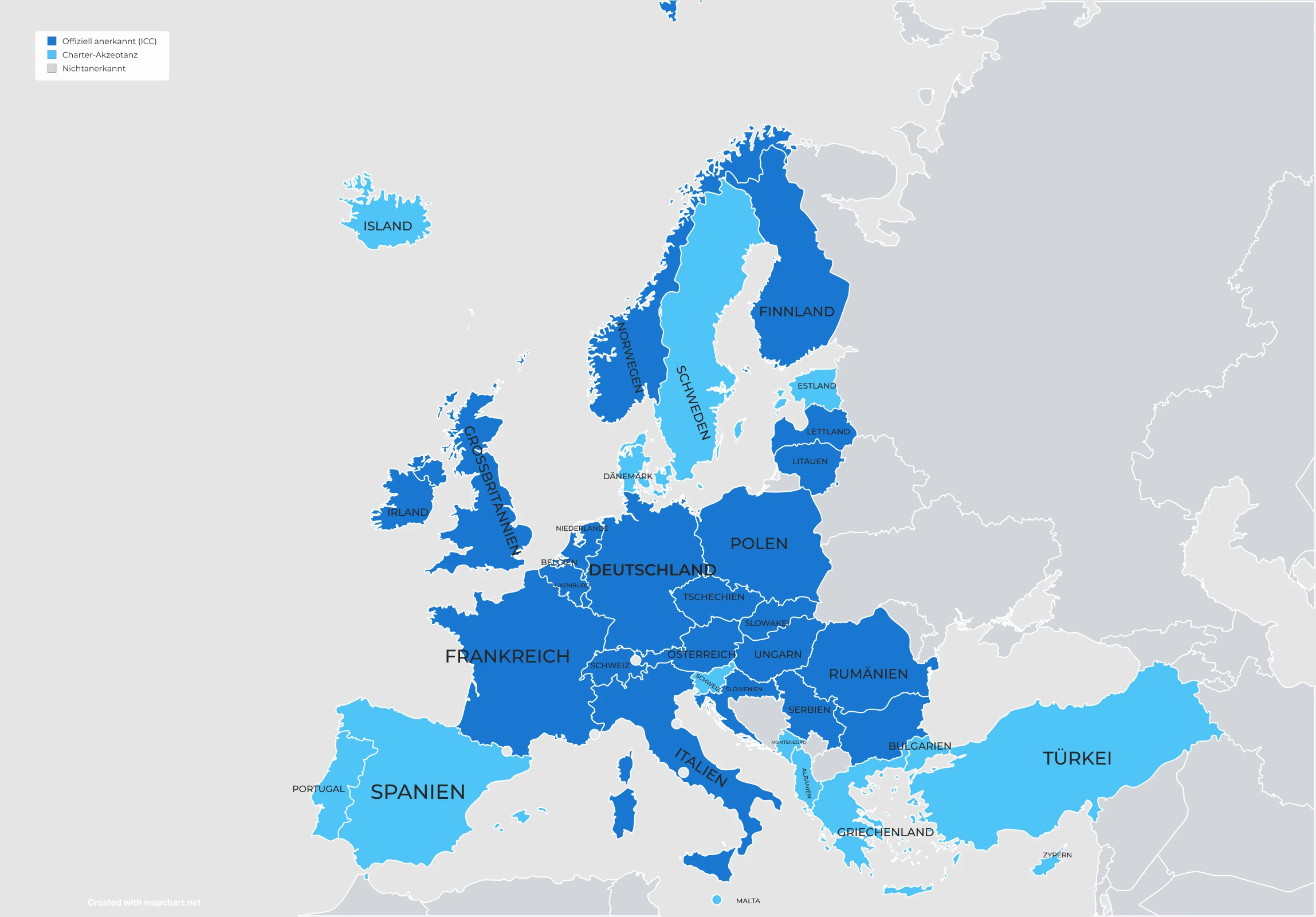 Geltungsbereich SBF See – Europa-Karte mit küstennahen Revieren
